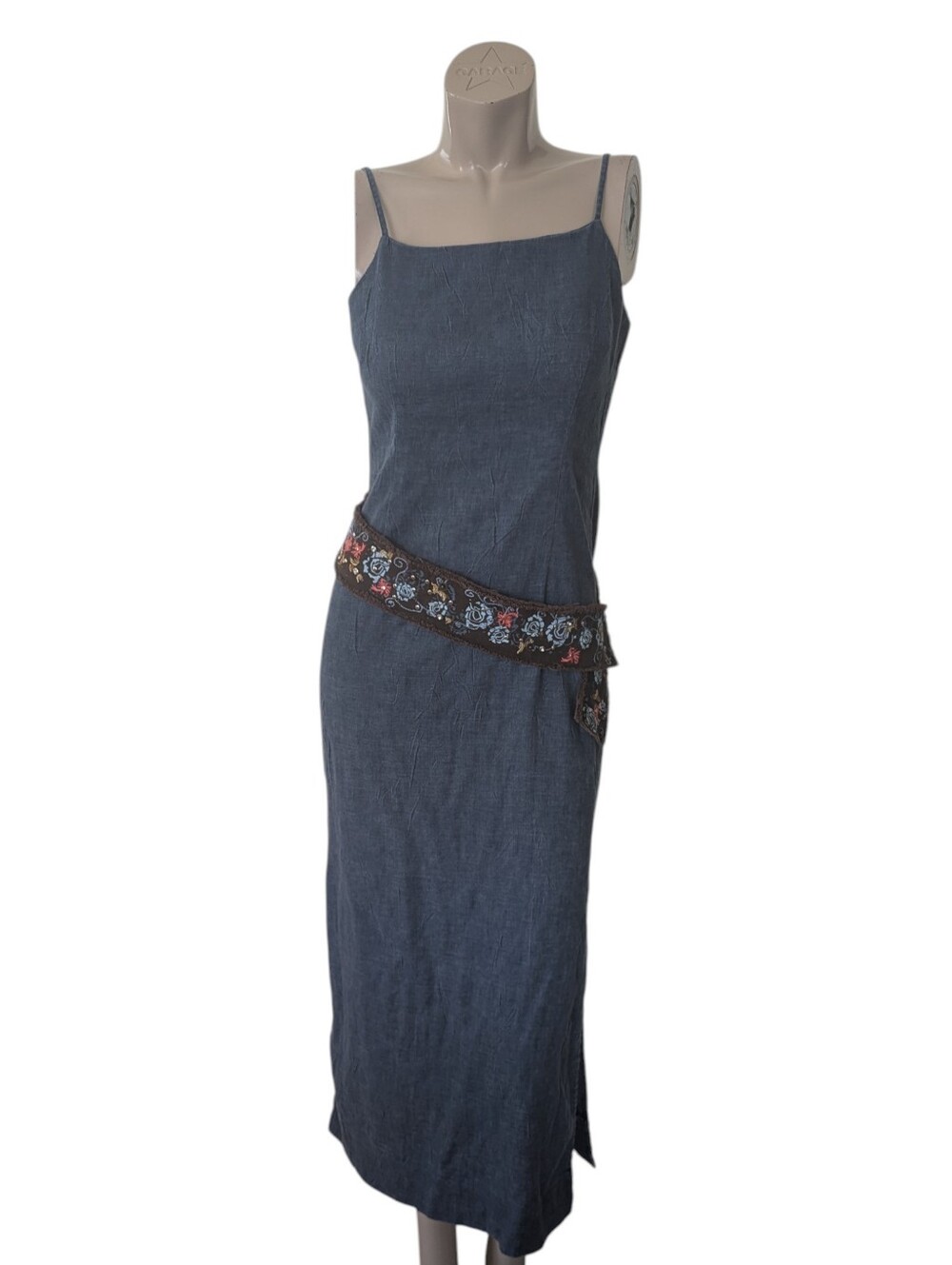 Tristan y2k Blue linen Maxi Dress_ 4-6, fit small